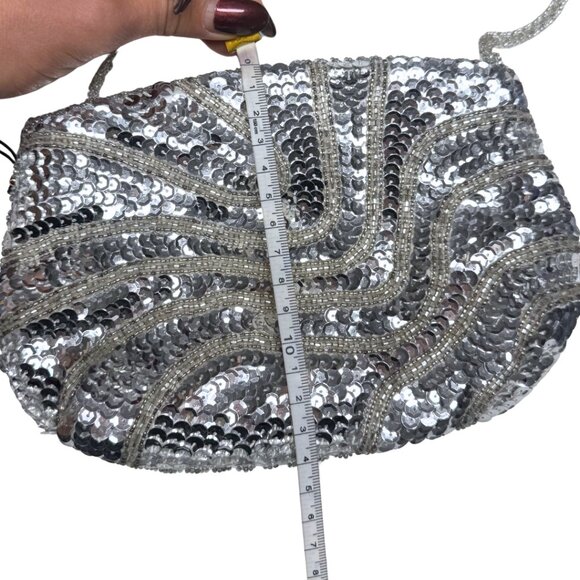 Vintage Carla Marchi Silver Sequin Evening Purse Crossbody Bag - Picture 4 of 11